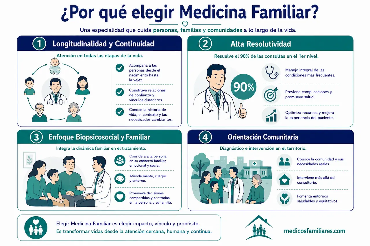 Infografía de las razones para elegir la especialidad en Medicina Familiar